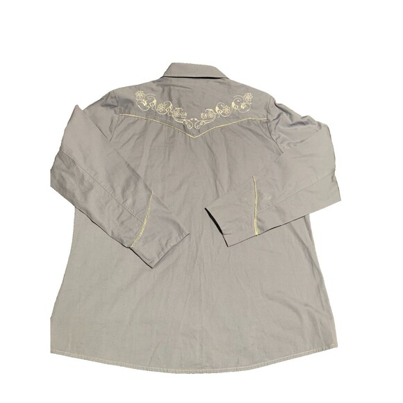 Back in the Saddle Shirt XL Blue Embroidered Flower Pearl Snap Western Cowgirl - Picture 6 of 16